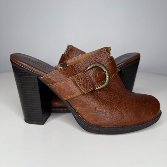 b.ø.c Born Concept Brown Leather Mule Clogs Heeled Slip On Shoes - Women’s 9 - Picture 2 of 9